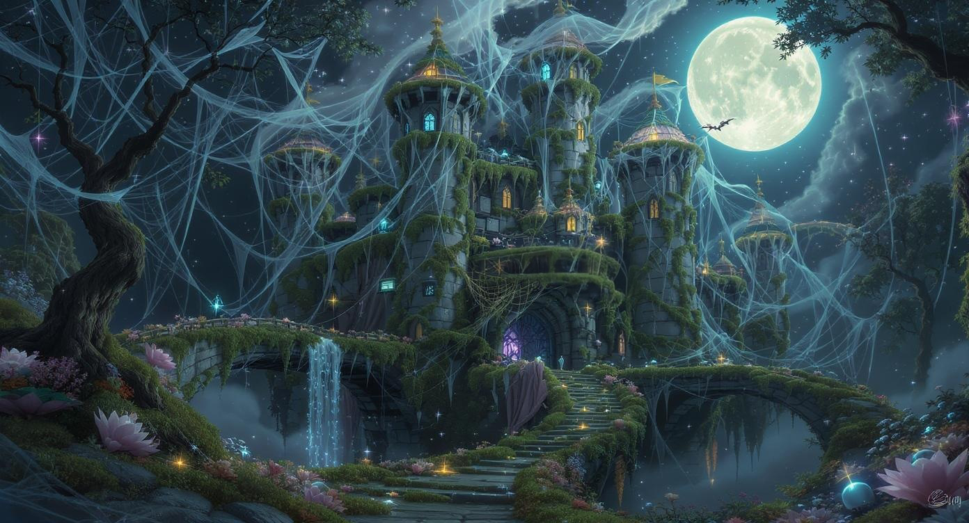 Inspiring illustration of overgrown digital castle representing small business website awaiting AI-powered SEO revival transformation