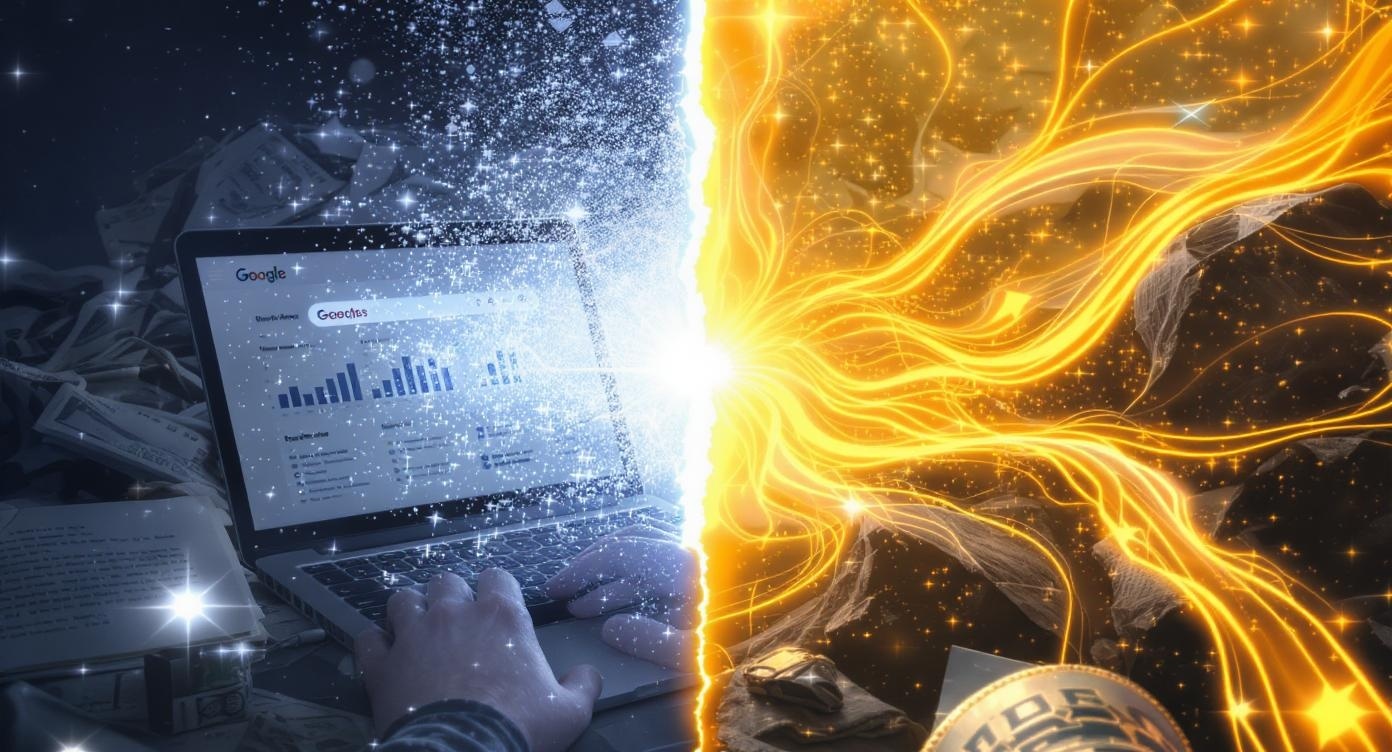 Inspiring business success comparison with magical transformation elements showing before and after professional services website transformation